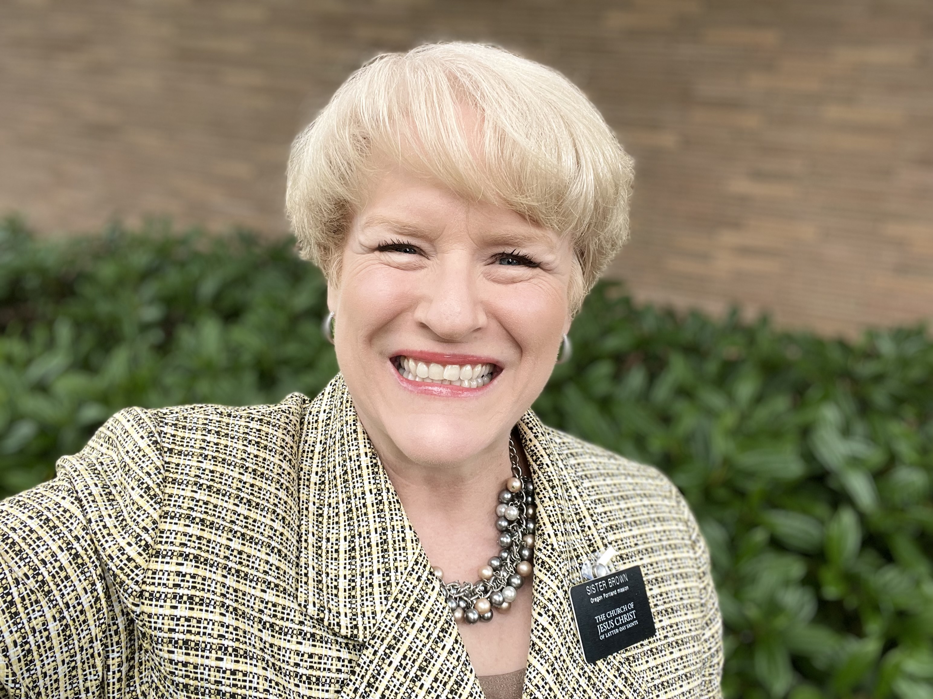 Laura as a Missionary. Outside Beaverton Stake Center.